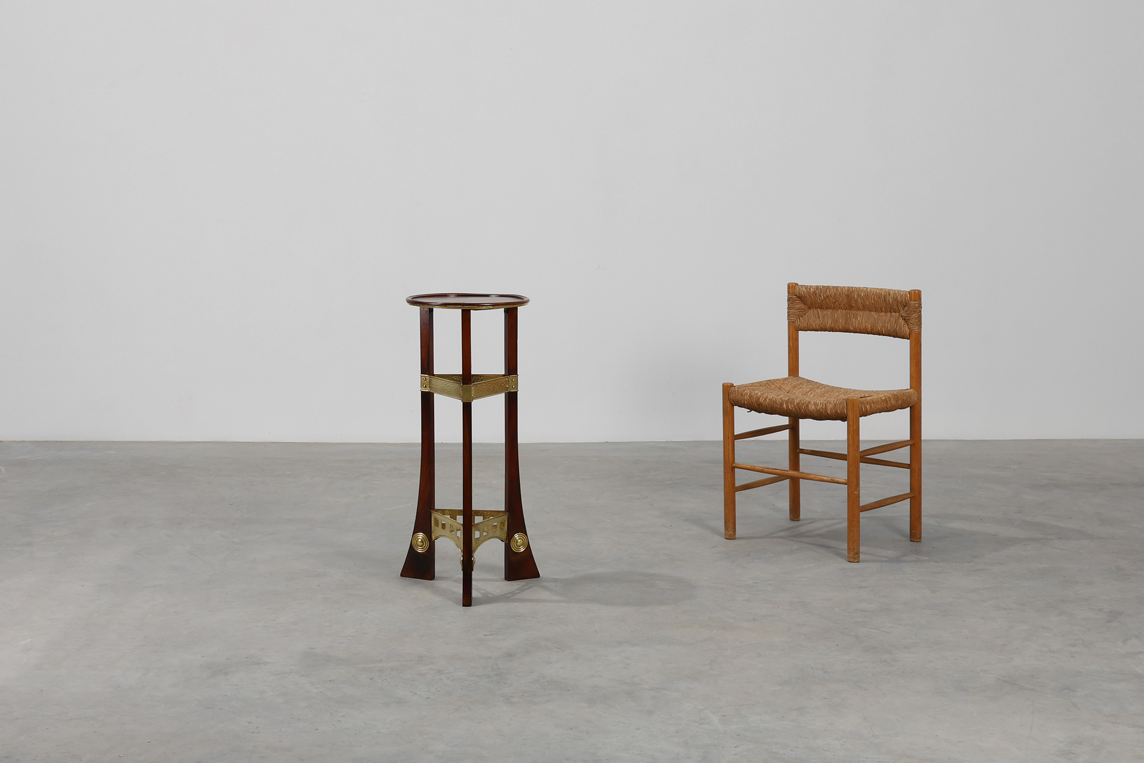 Art Nouveau Pedestal in wood and brass, Belgium, ca. 1910thumbnail
